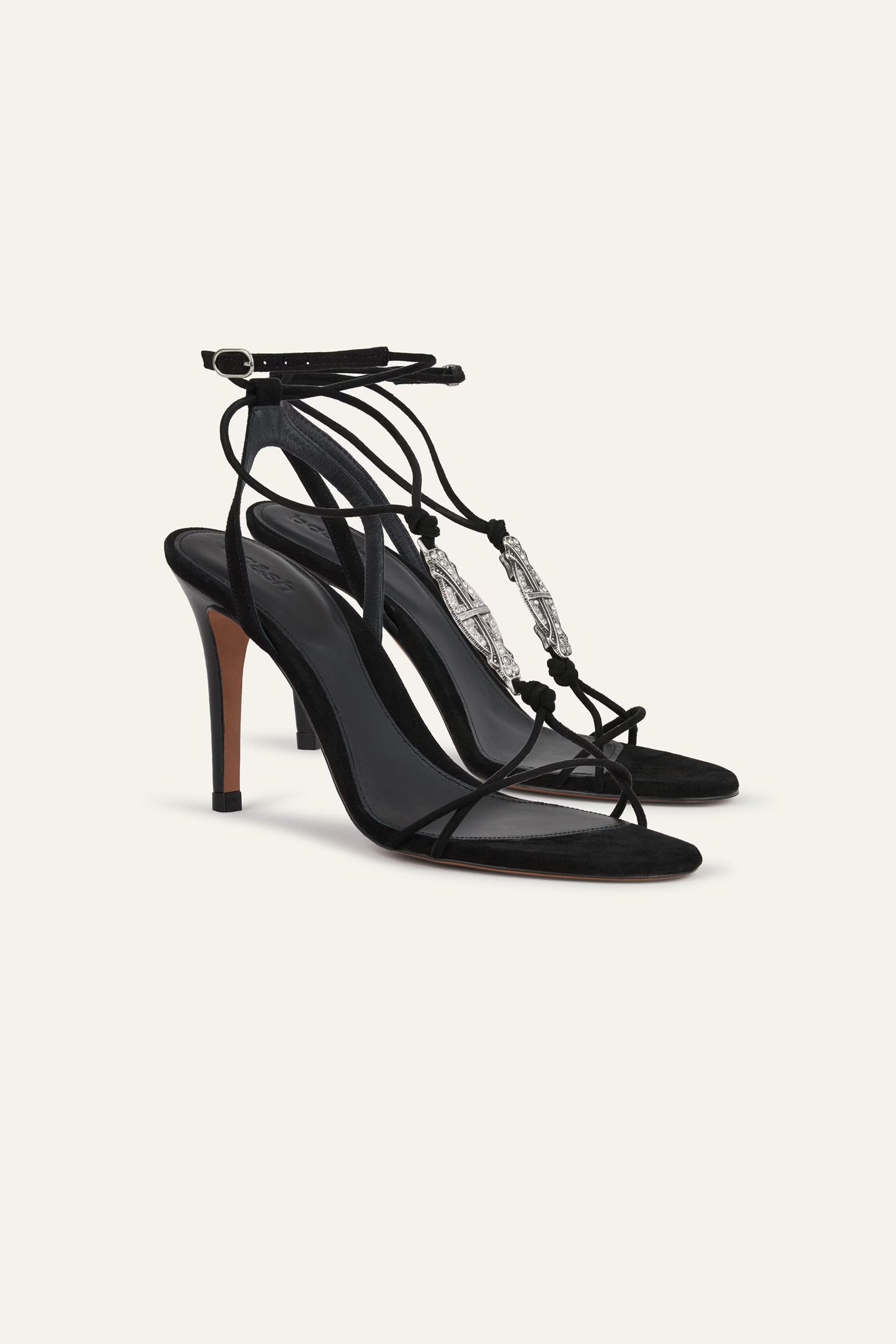ba&sh Flat Leather Sandals Chaya Black