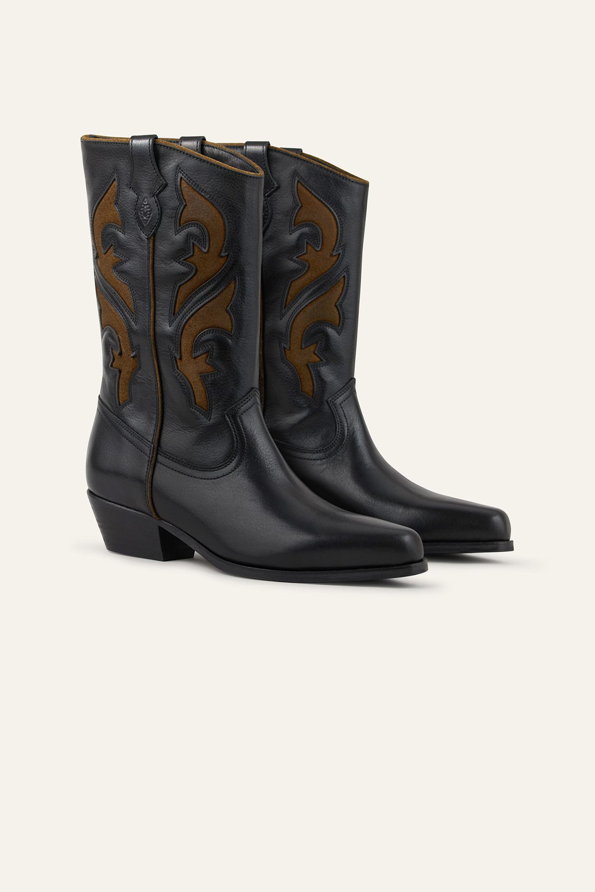 ba&sh Leather Cowboy-Style Boots Curtis Black