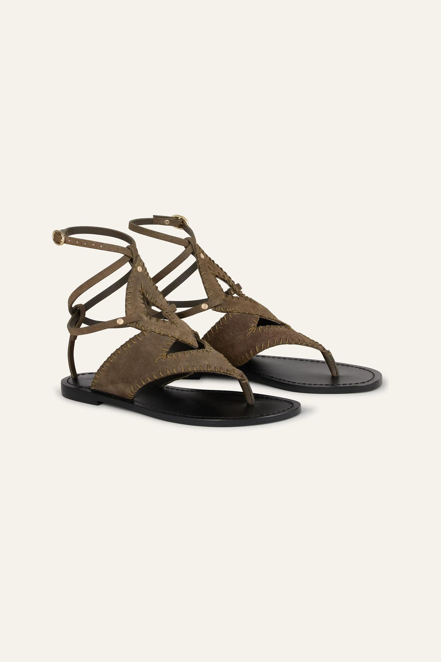 ba&sh Flat Suede Sandals Capri Green