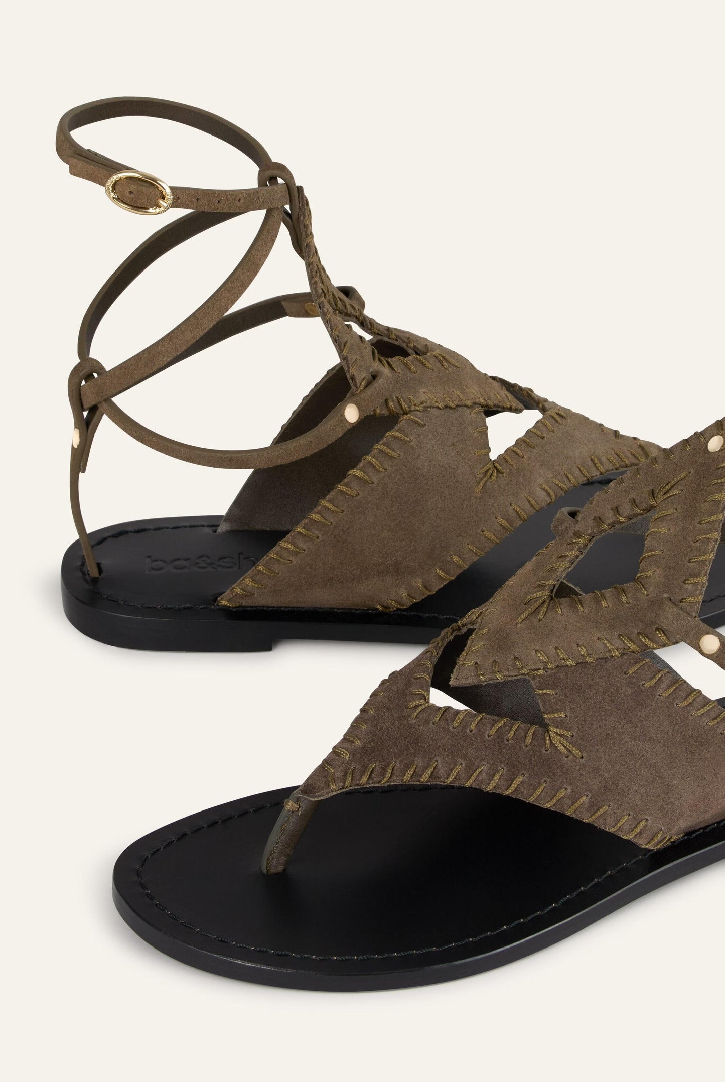 ba&sh Flat Suede Sandals Capri Green