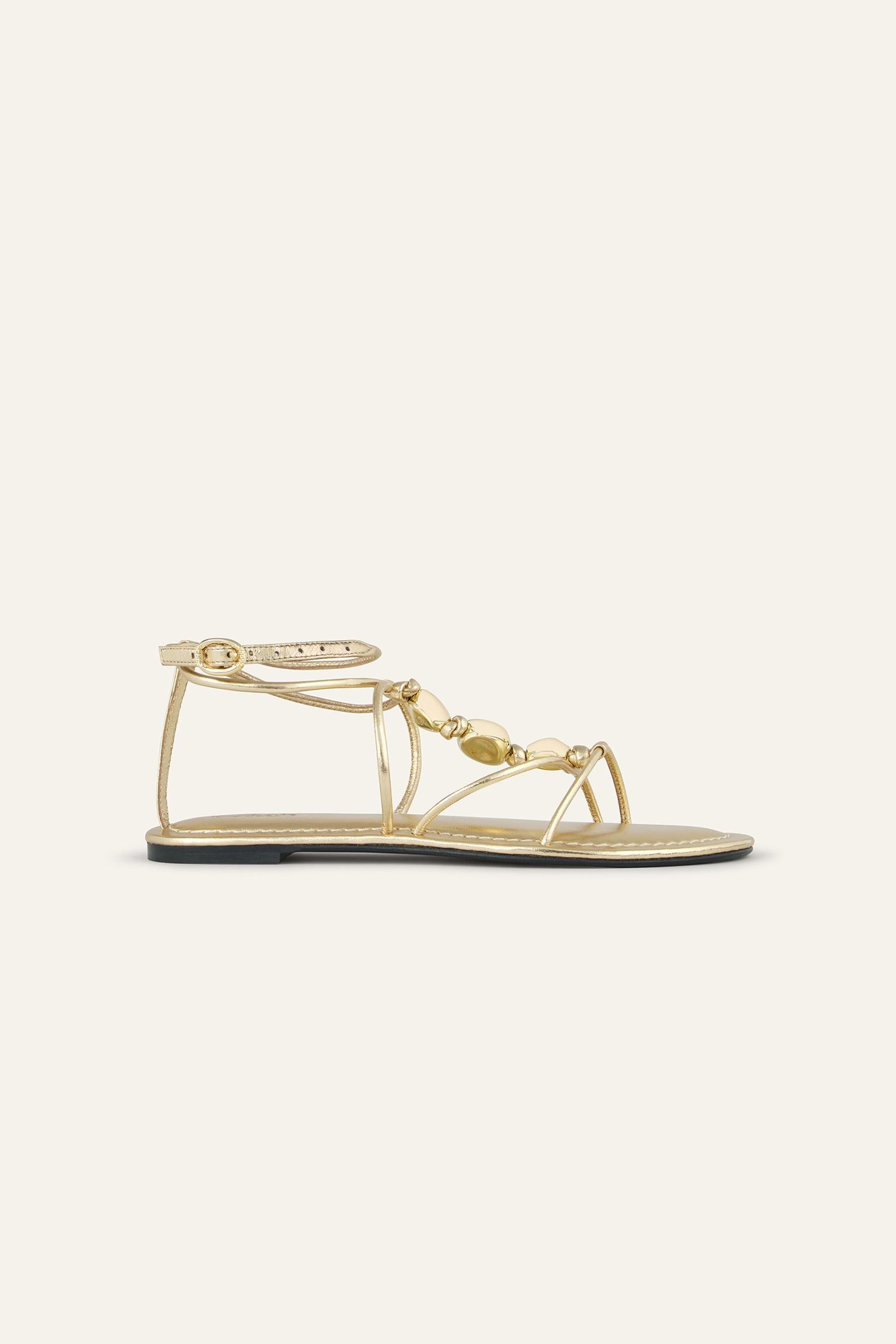 ba&sh Flat Leather Sandals Caya Gold