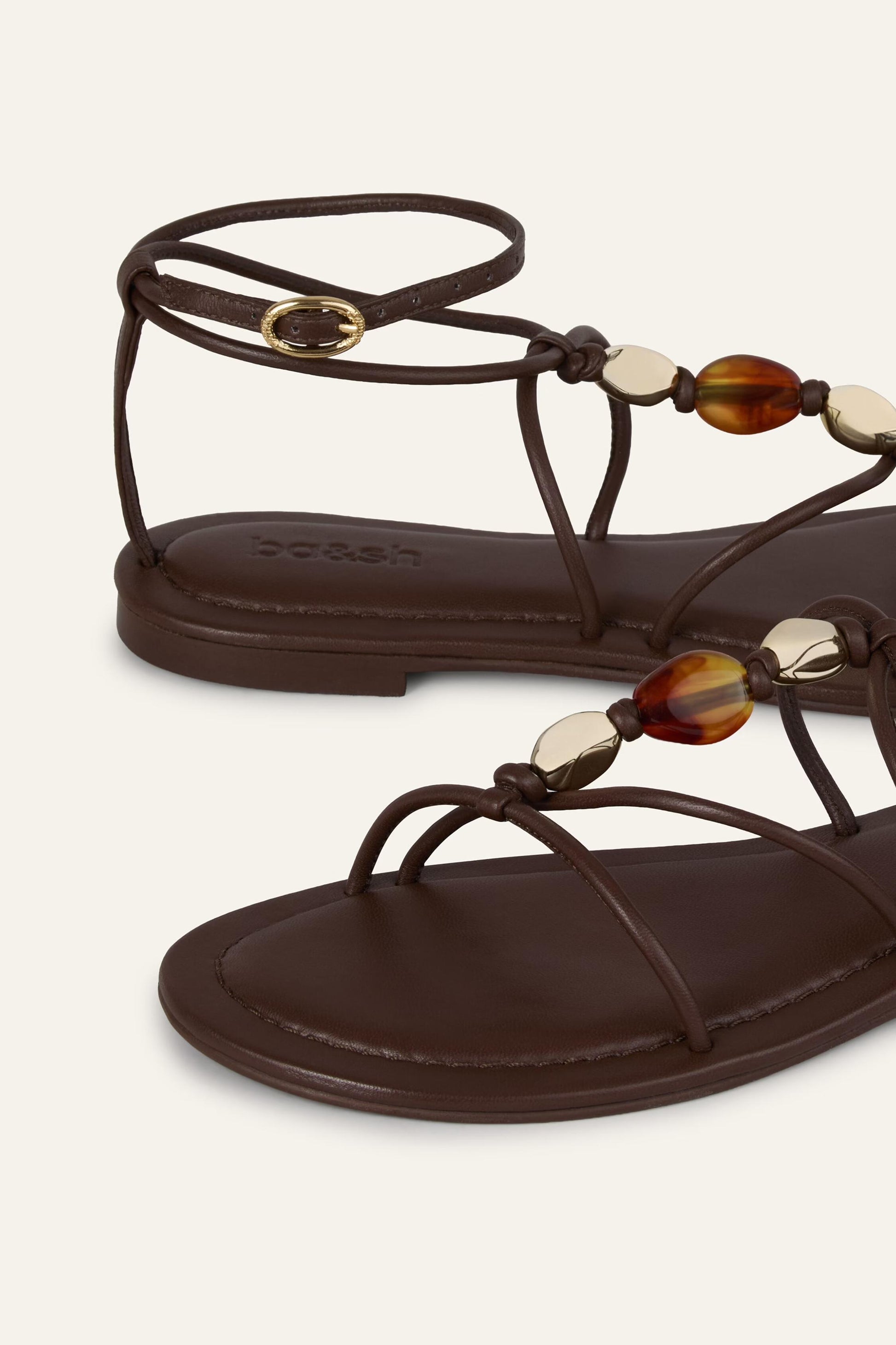 ba&sh Flat Leather Sandals Caya Brown