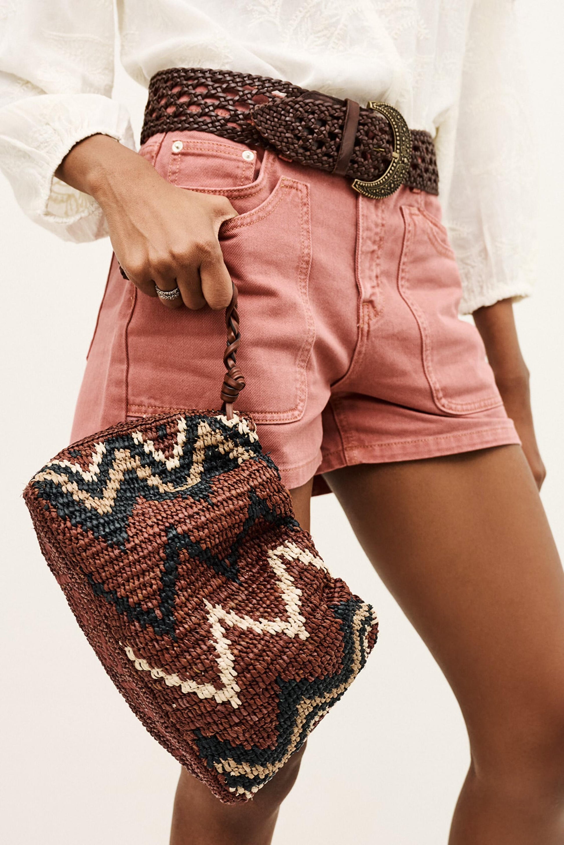 ba&sh Tribal-Inspired Raffia Clutch June Multicolored