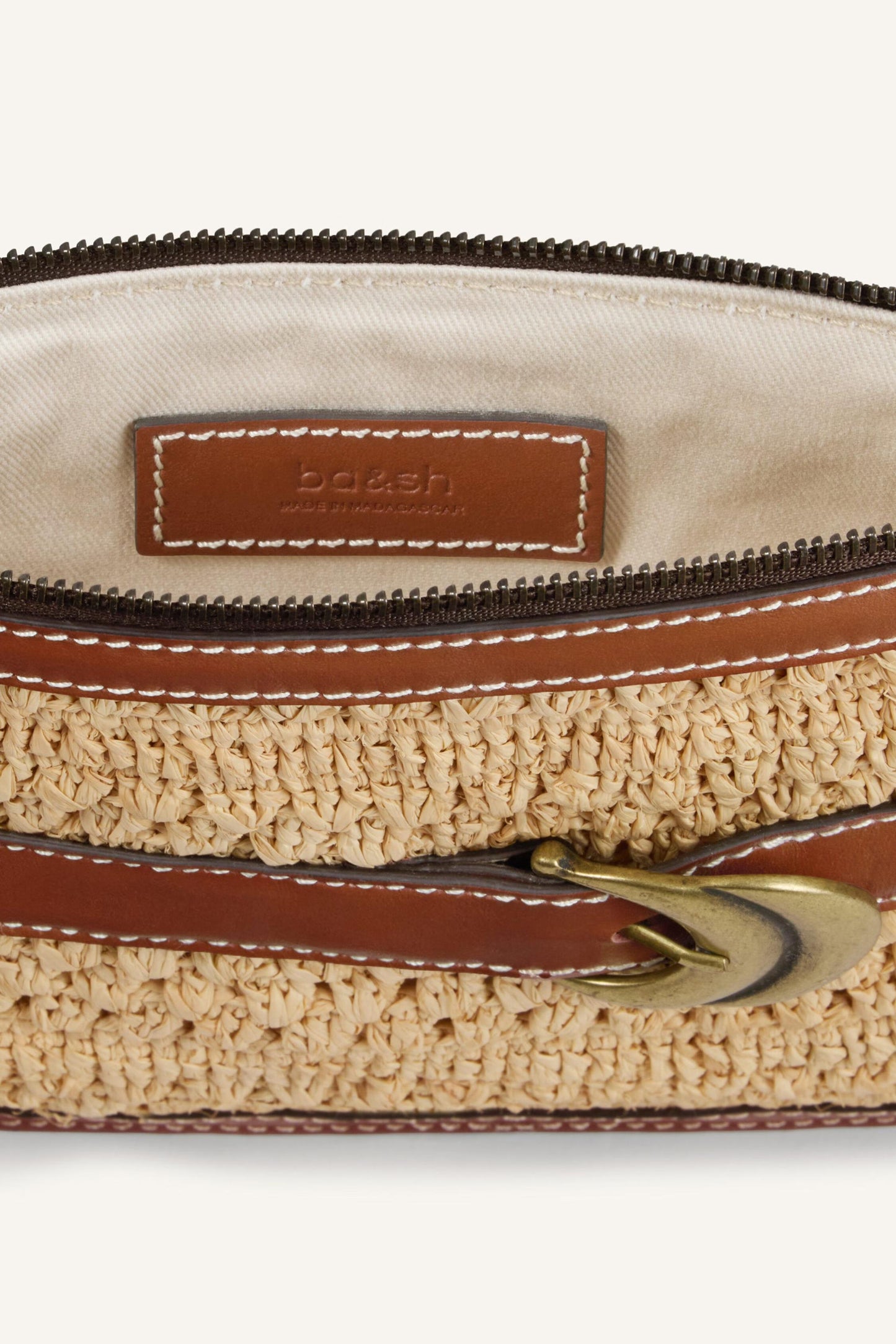 ba&sh Woven Raffia Clutch Youyou Brown