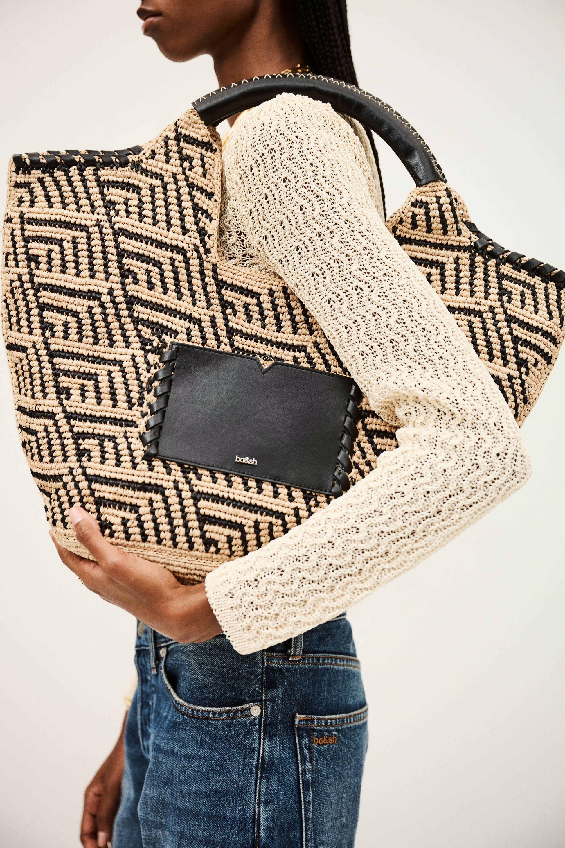 ba&sh Large Raffia Basket Ophelia Black