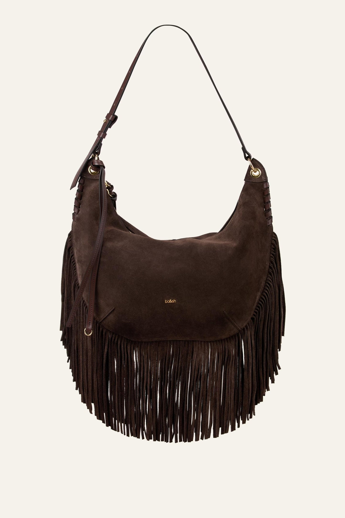 ba&sh Fringed Hobo Bag Franges Brown