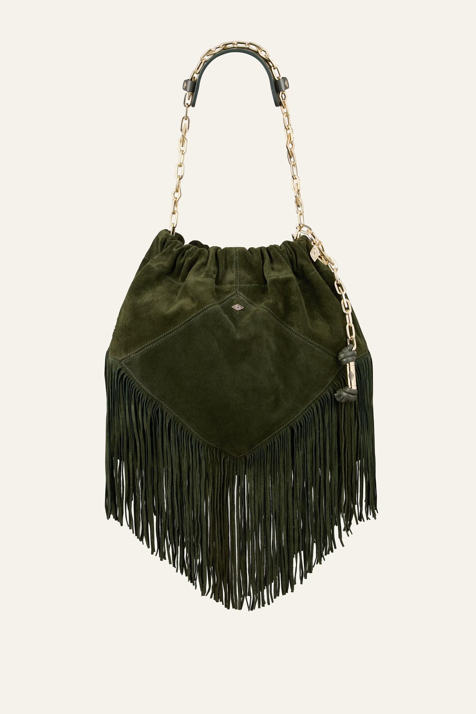 ba&sh Fringed Suede Bag June Green