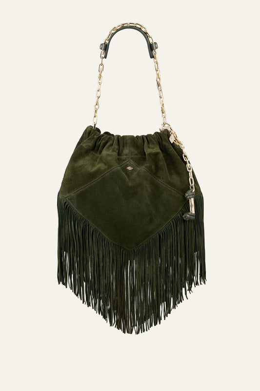 ba&sh Fringed Suede Bag June Green
