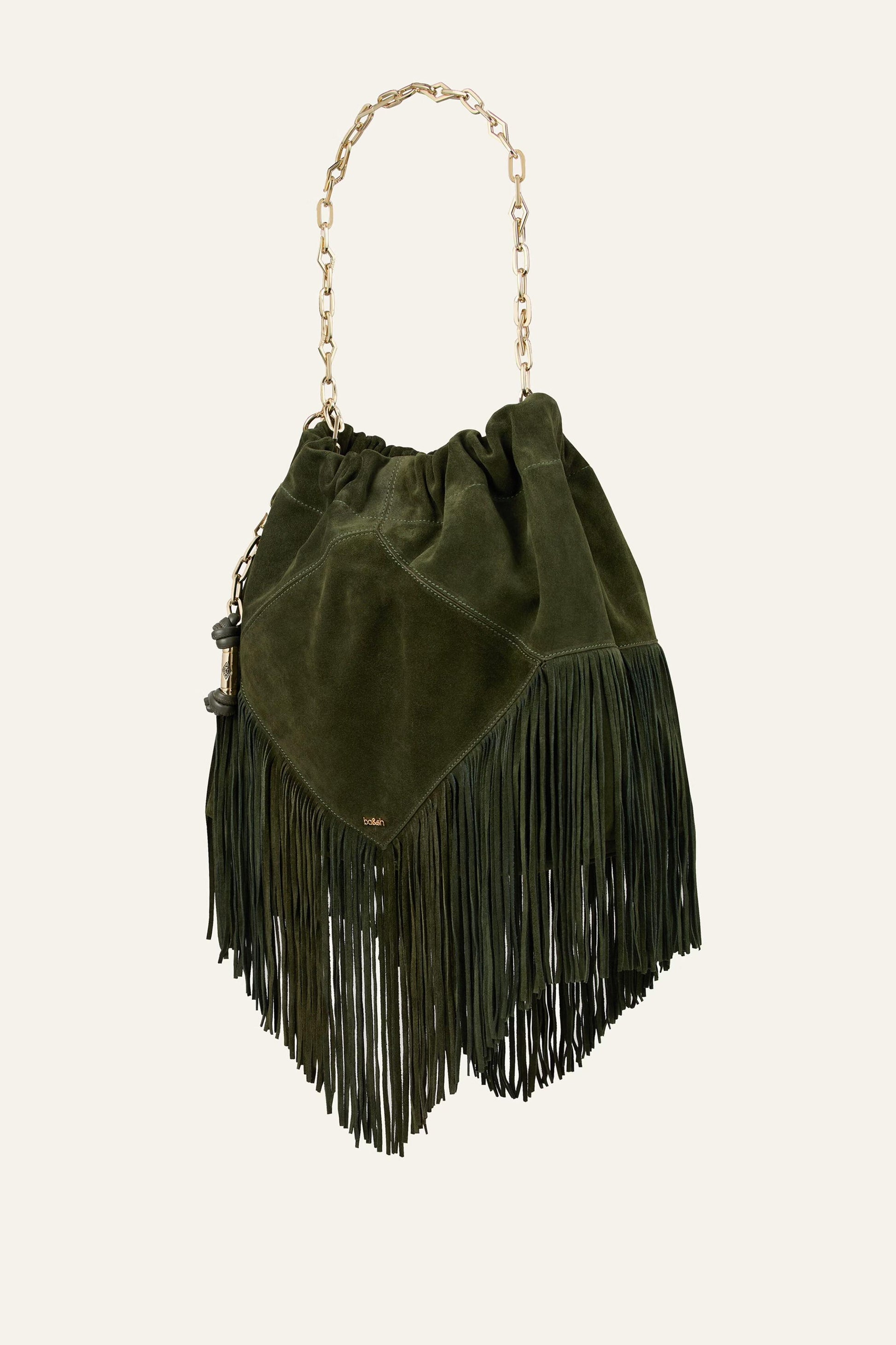 ba&sh Fringed Suede Bag June Green