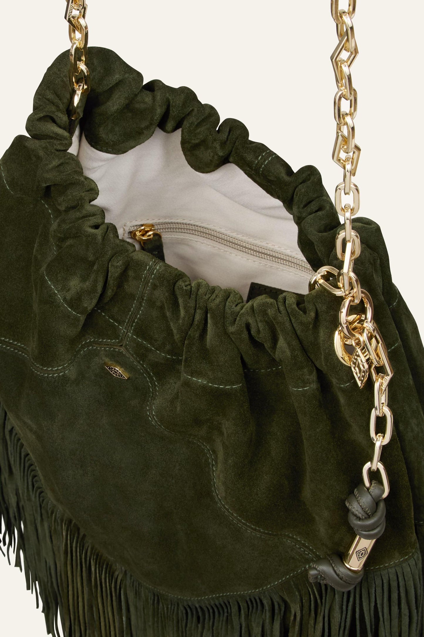 ba&sh Fringed Suede Bag June Green
