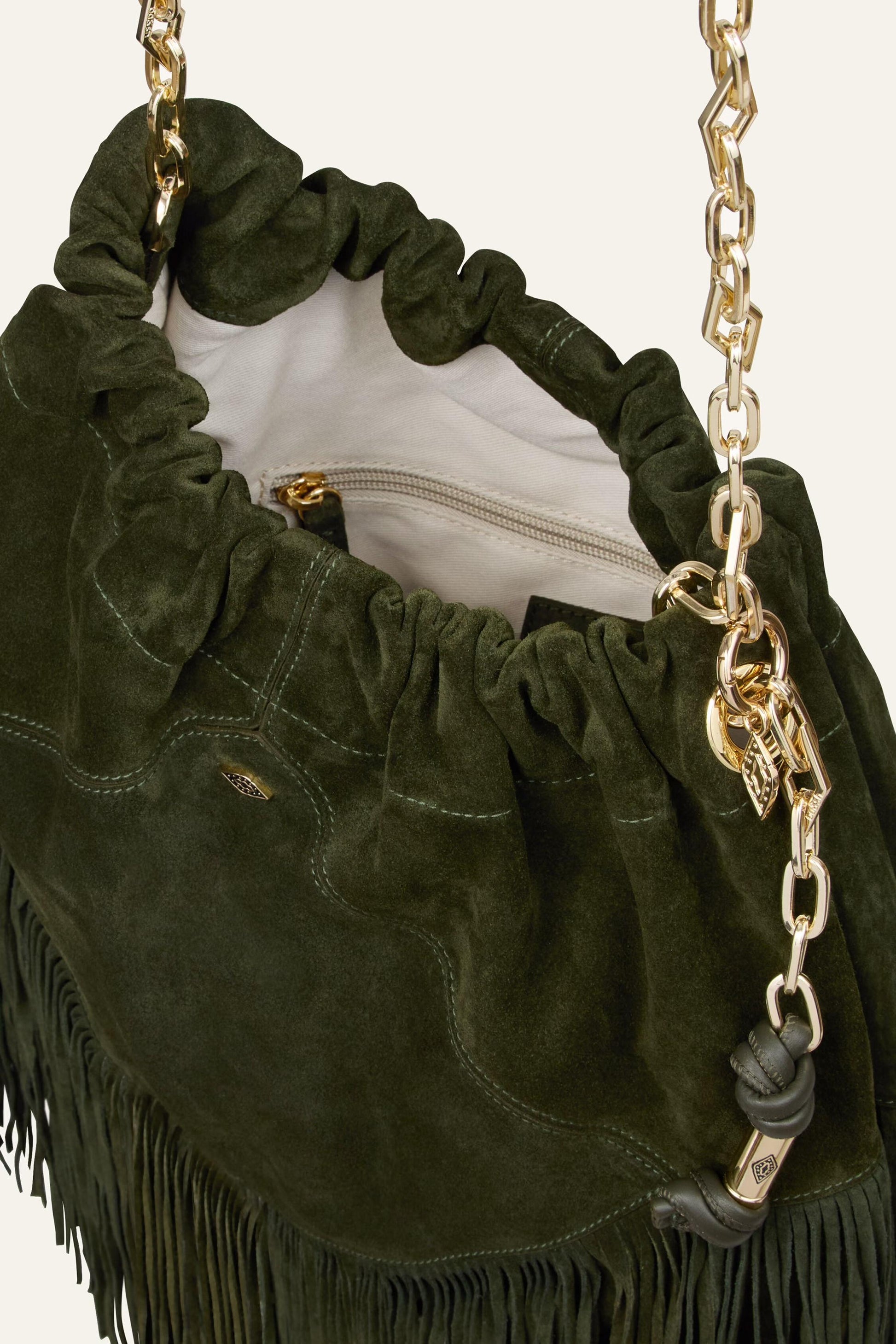 ba&sh Fringed Suede Bag June Green