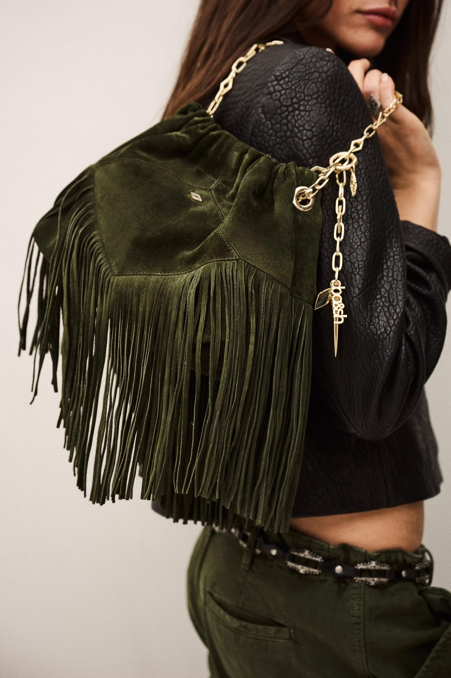 ba&sh Mini Suede Bag June Green