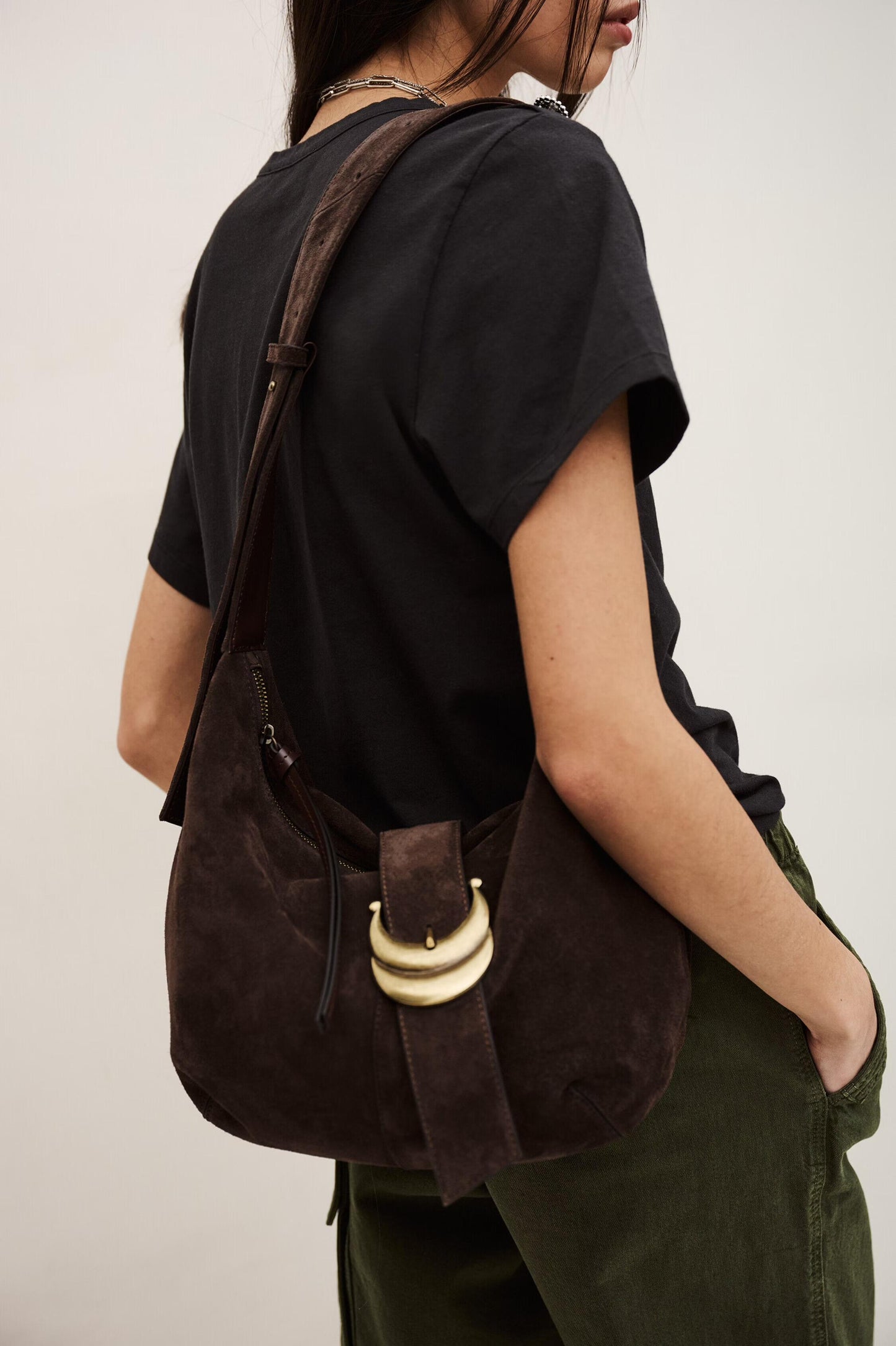 ba&sh Suede Hobo Bag Youyou Brown