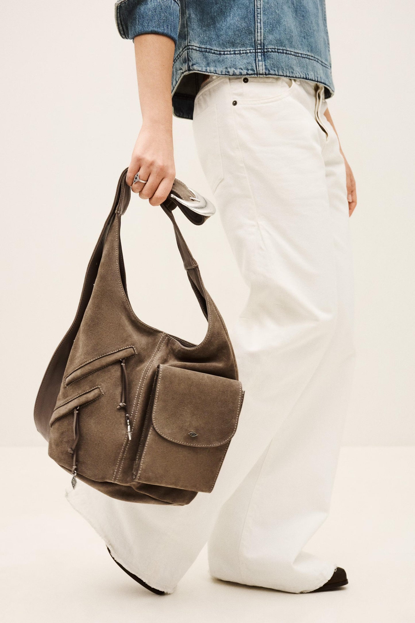 ba&sh Suede Bucket Bag Youyou Gray