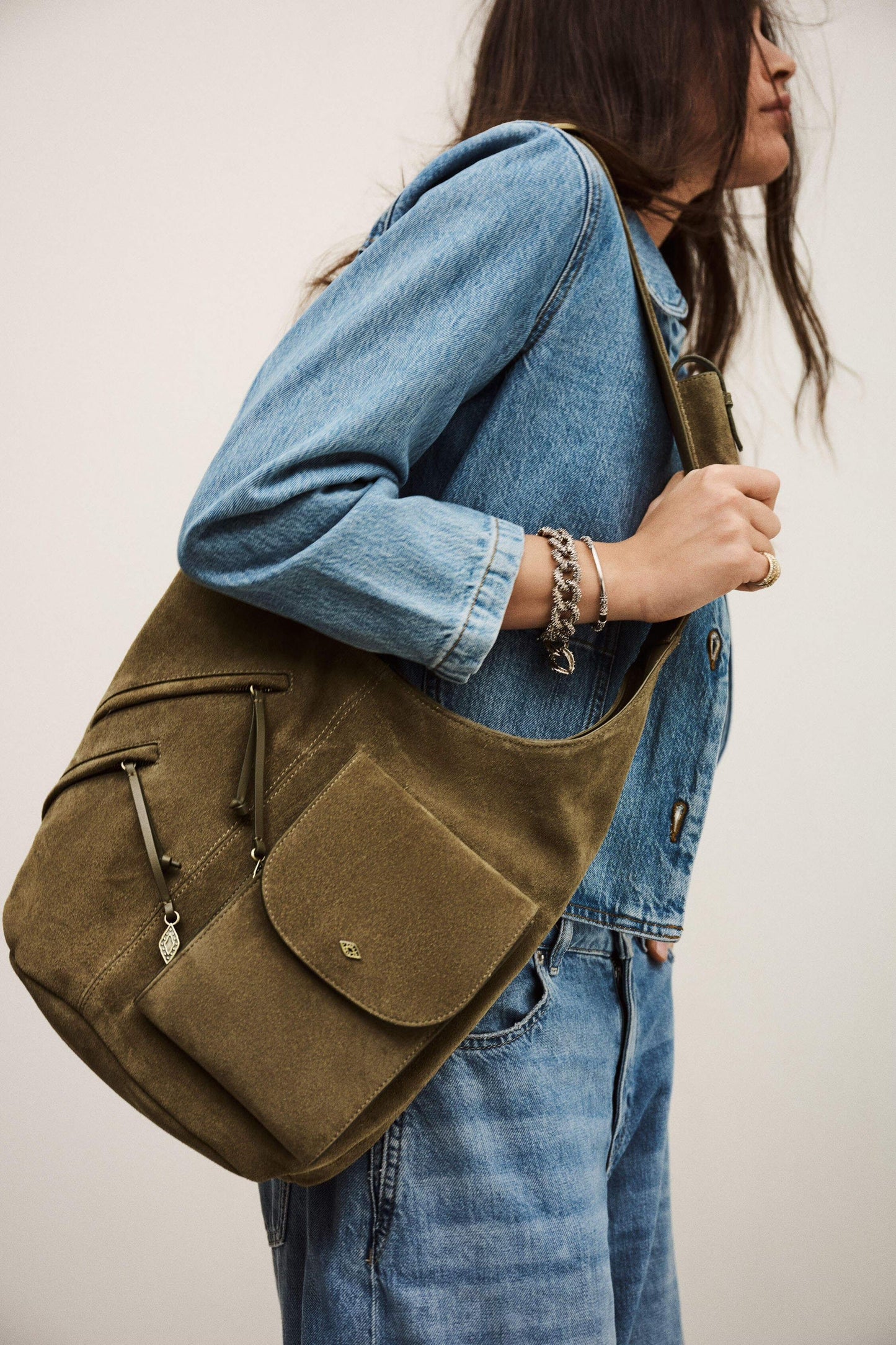 ba&sh Multi-Pocket Bucket Bag Youyou Green