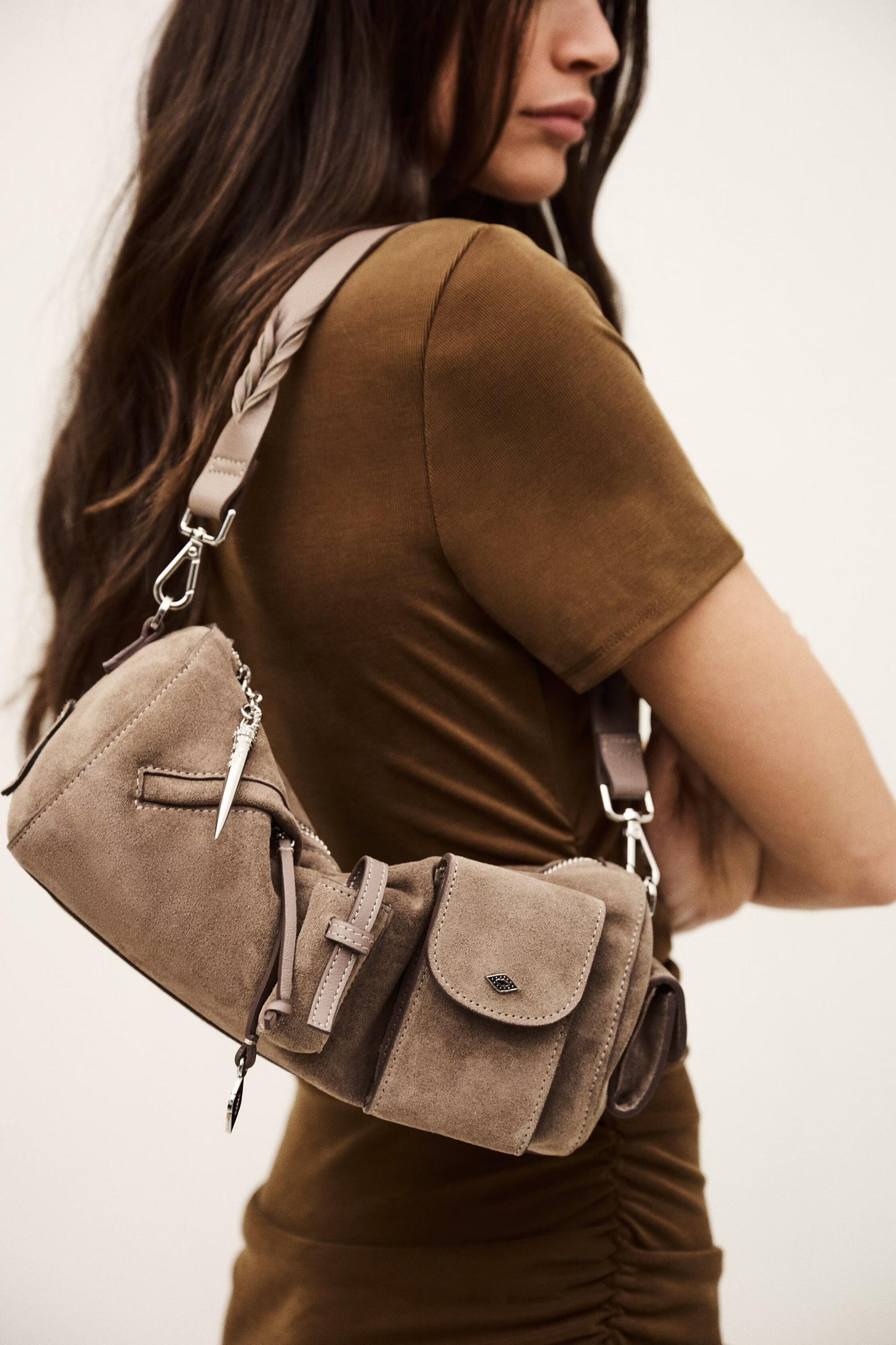 ba&sh Suede Baguette Bag Beni Gray
