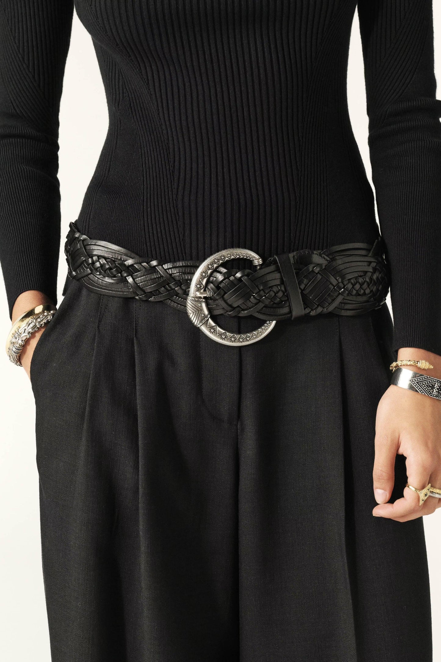 ba&sh Wide Braided Belt Brew Black