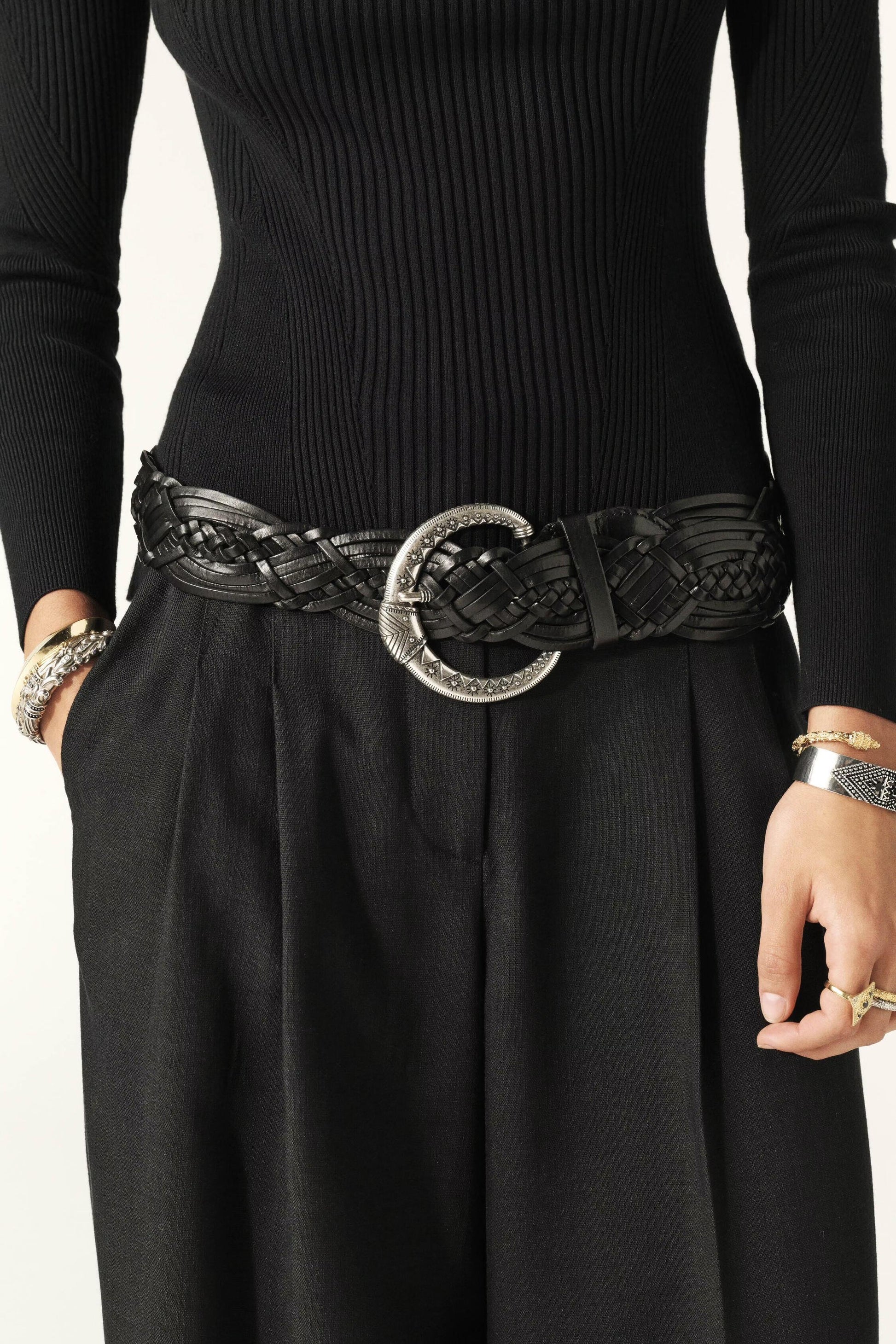 ba&sh Wide Braided Belt Brew Black