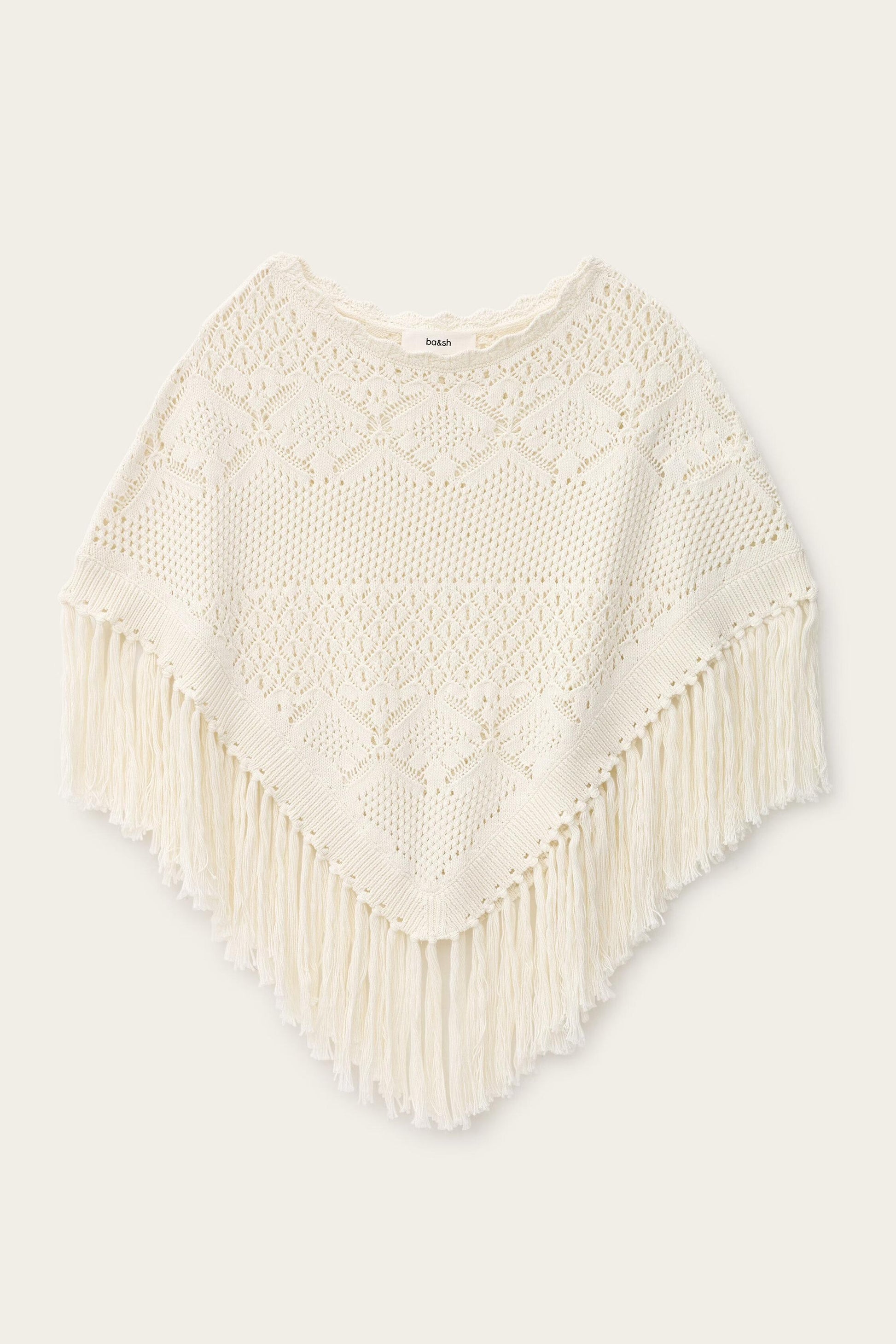 ba&sh Cotton Knit Poncho Sandy Off-White