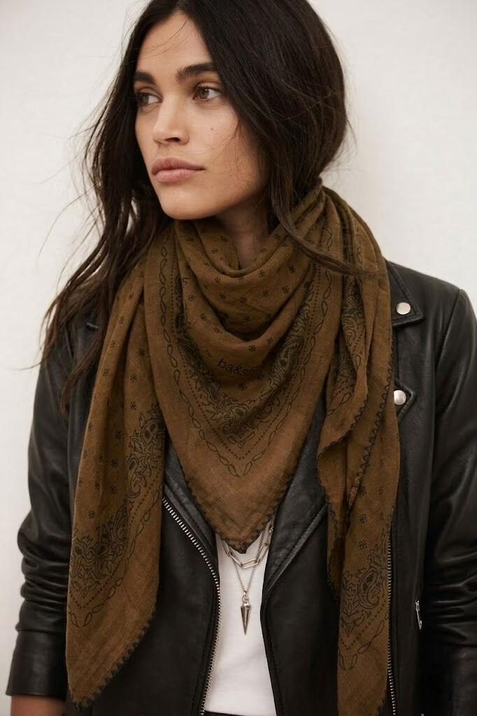 ba&sh Patterned Bandana Scarf Fary Green